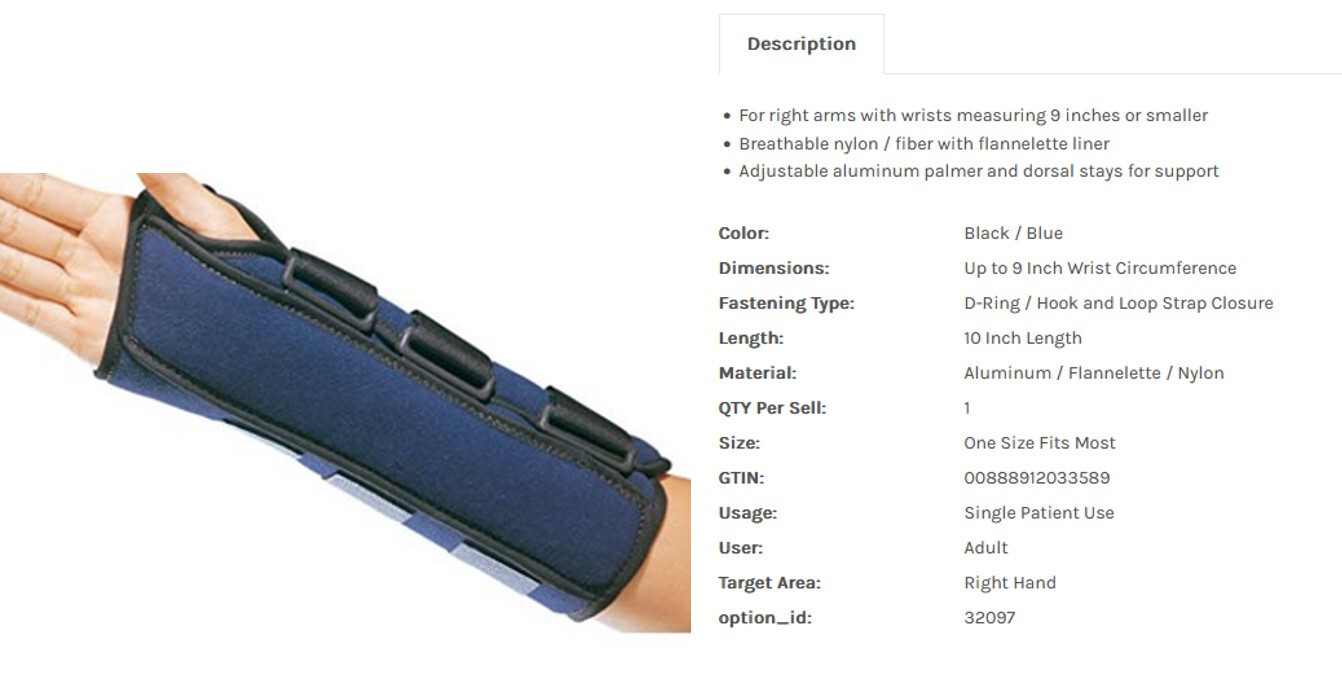 DJO PROCARE Universal WRIST FOREARM SUPPORT Right Hand 79-87050