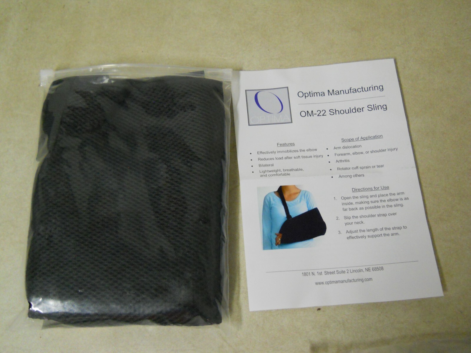 Optima OM-22 Medical Shoulder Sling Black NEW One Size