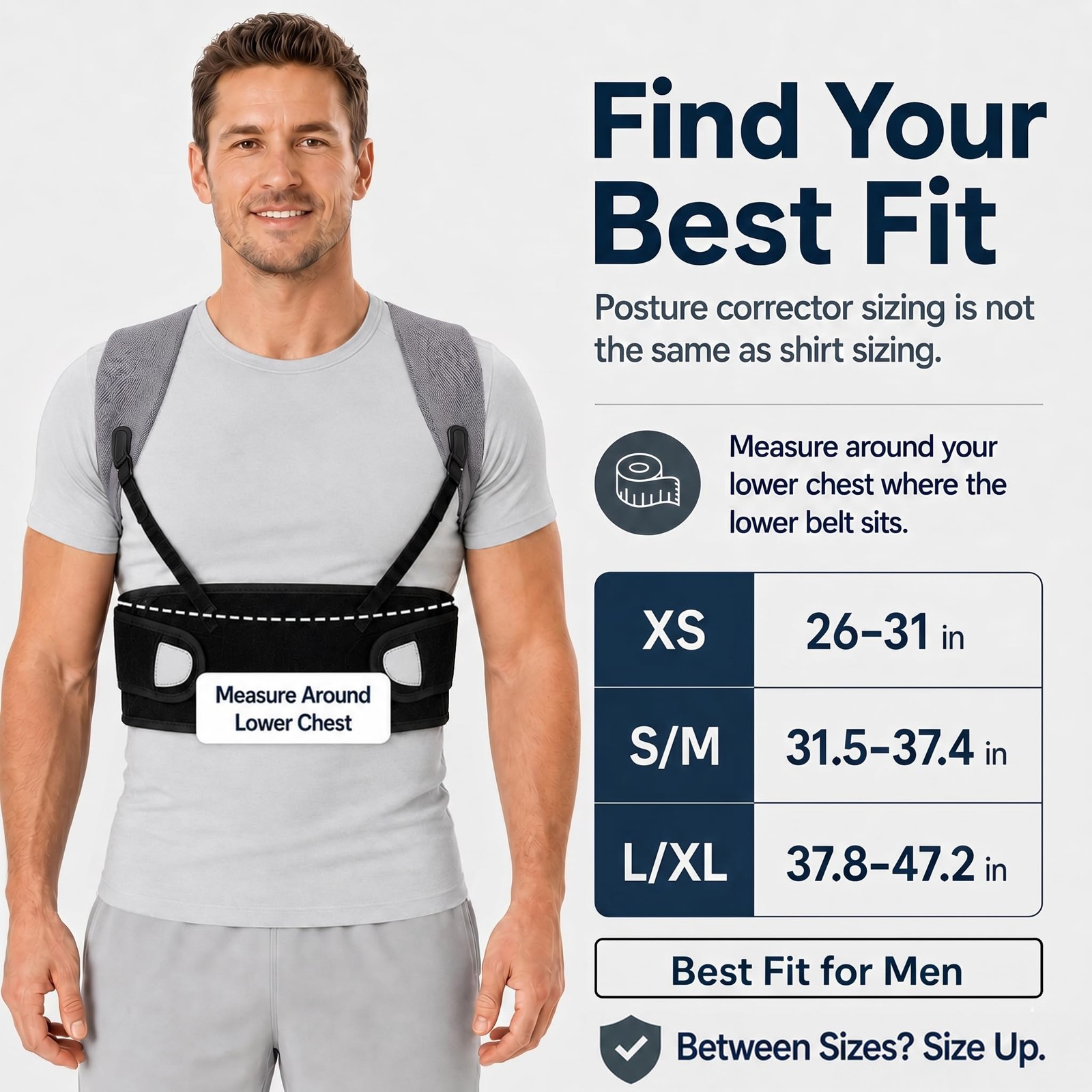 Posture Corrector for Men, Adjustable Upper Back Brace S/M, Black and Gray