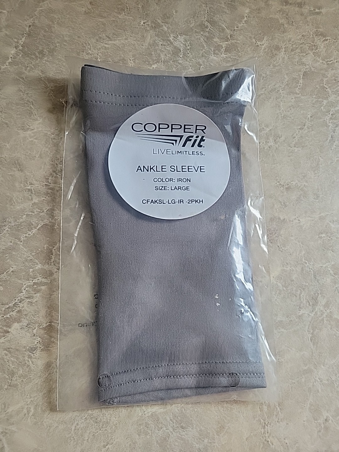 Copper Fit Live Limitless Ankle Sleeve Size: Large Color: Iron CFAKSL-LG-IR-2PKH