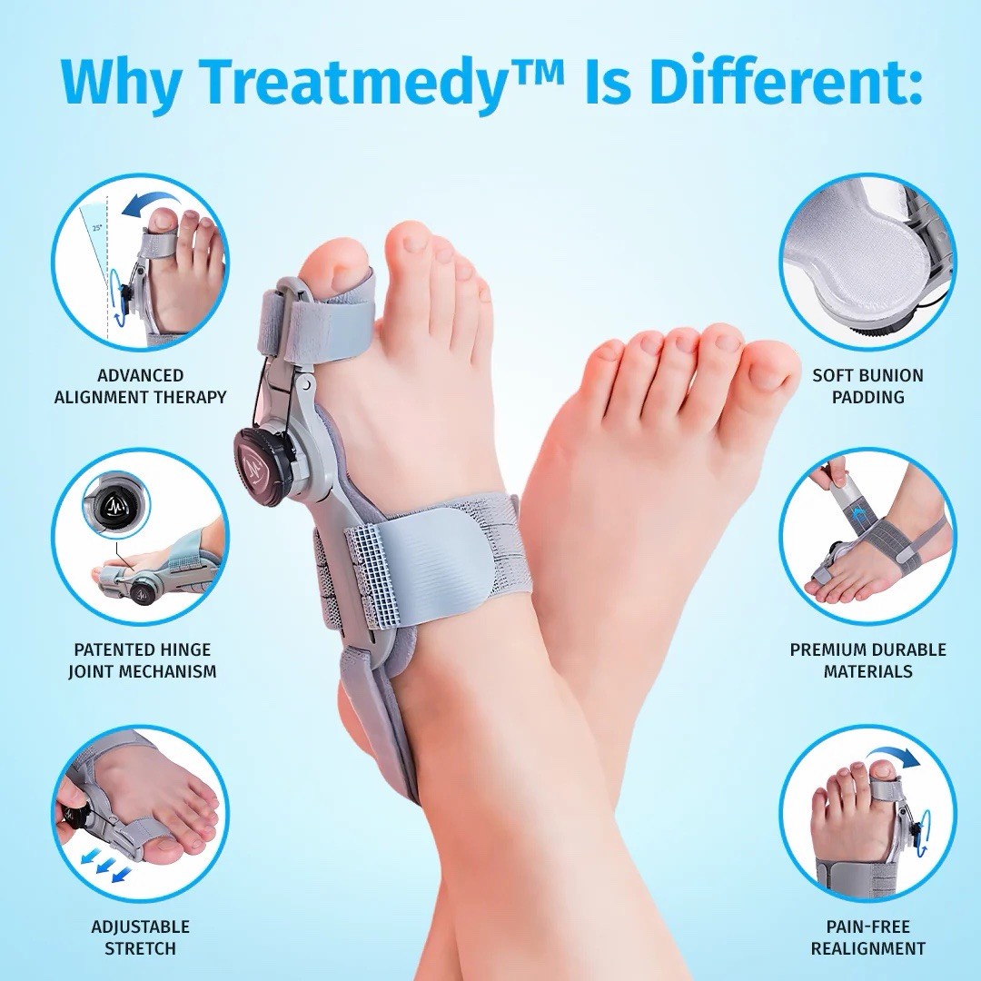 4 Treatmedy Bunion Fix + Orthopedic Bunion Sleeves. Natural Home Bunion Relief