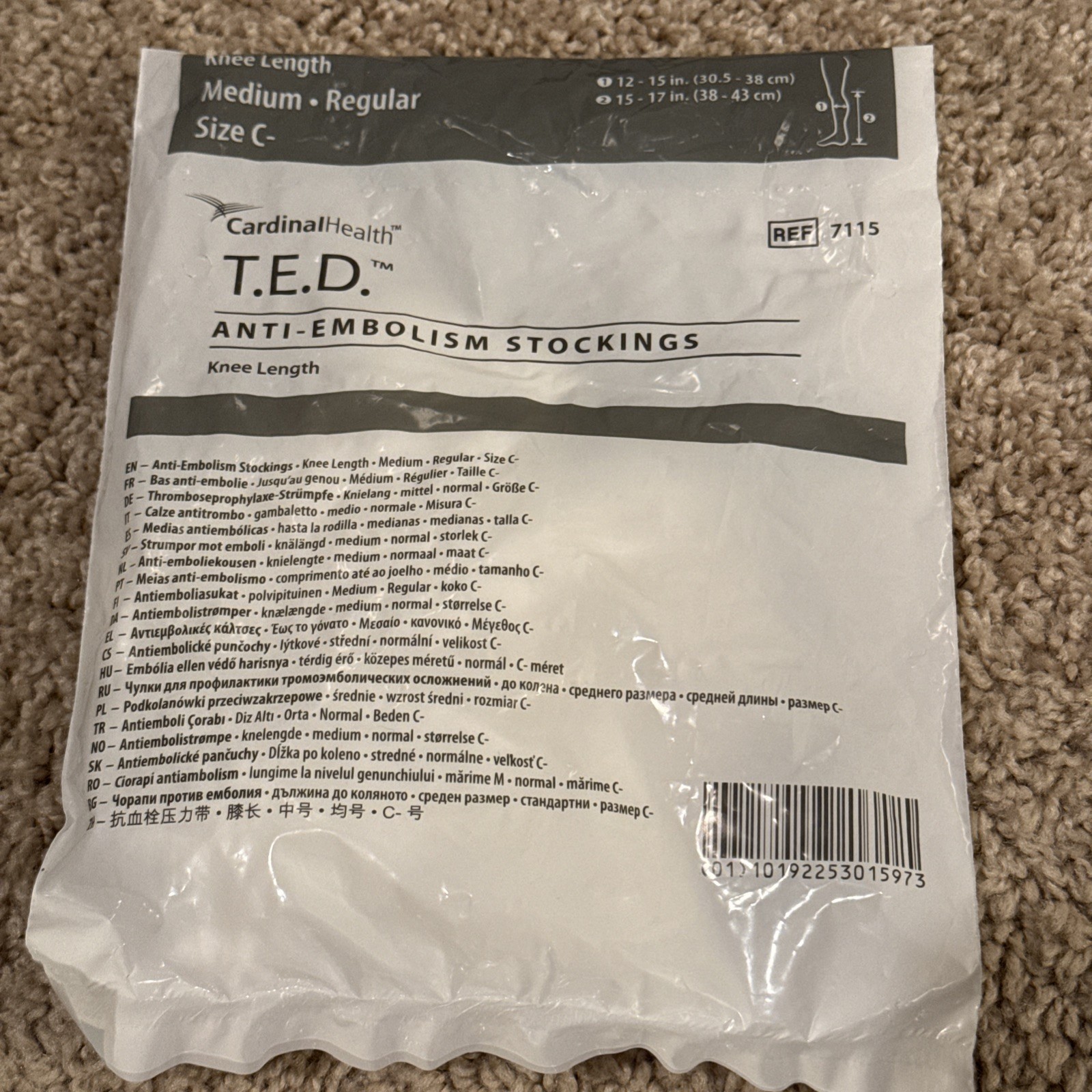 Cardinal Health T.E.D. Anti-embolism Stockings Size C Medium Regular Knee Length