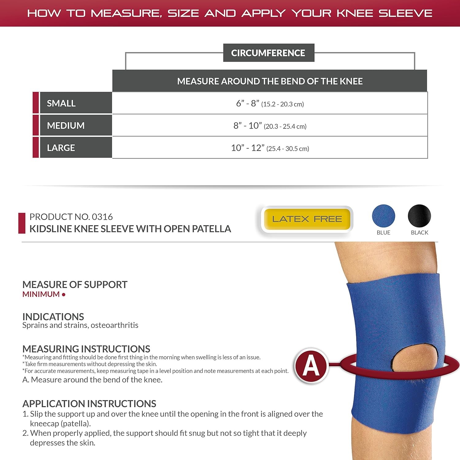 Champion/OTC KidsLine Knee Sleeve, Open Patella, Neoprene Black, Small