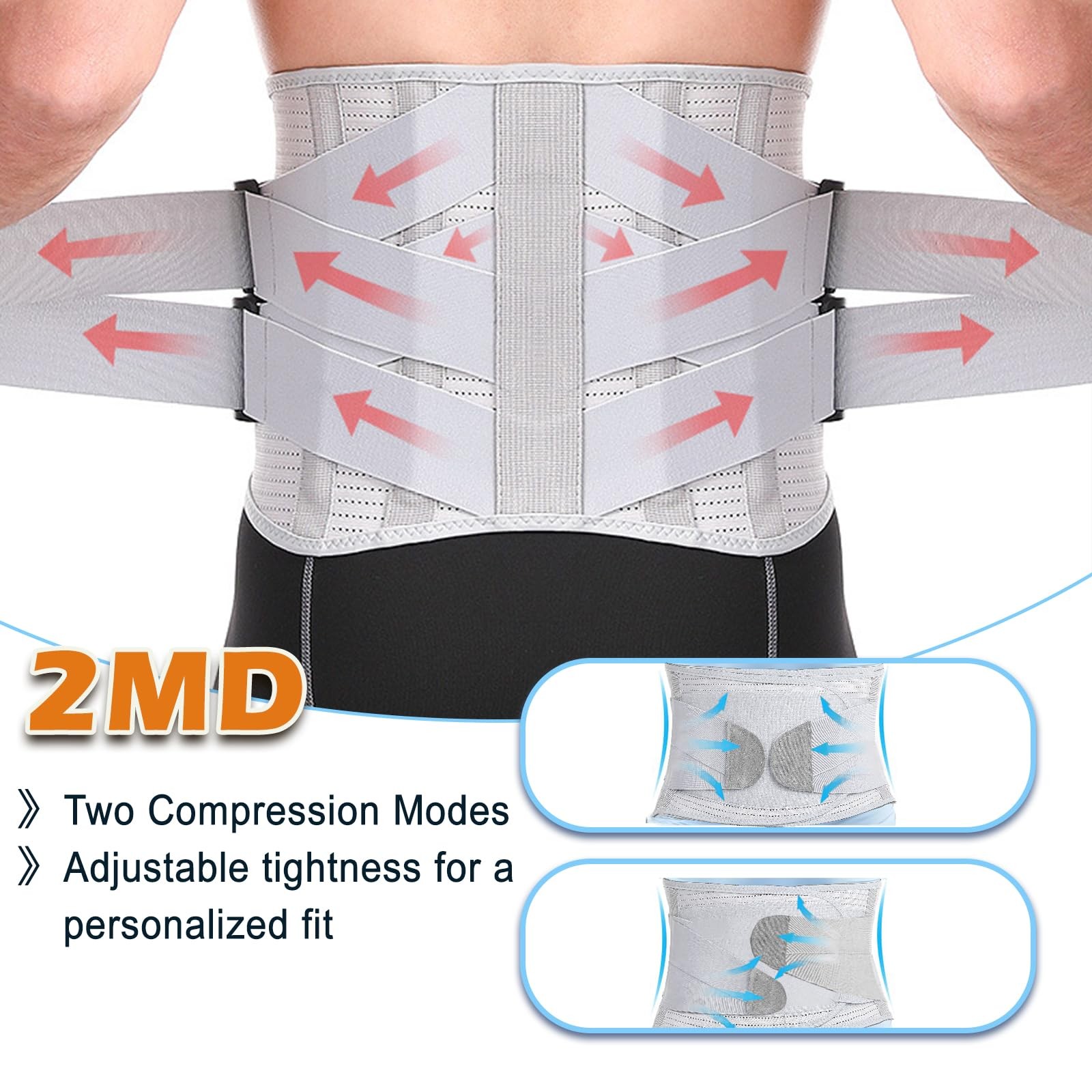 Buteoutzzl Back Brace for Lower Pain Relief with Bionic Large, Gray