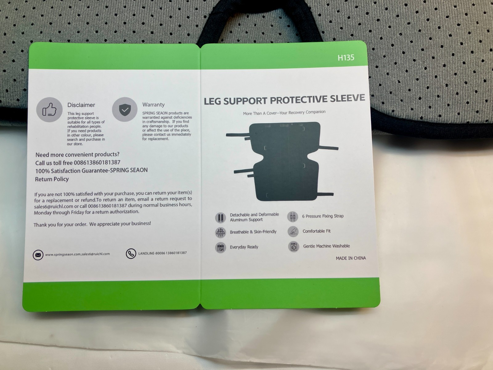 Full Leg Brace with 6 Hook-and-Loop Support Straps, 23″
