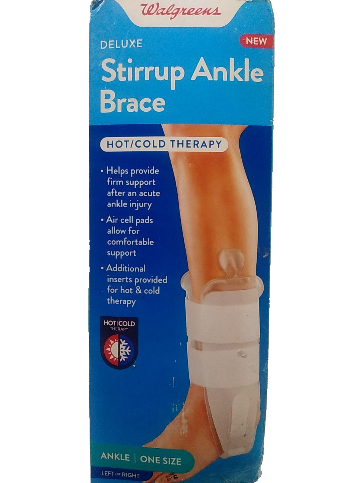 WalGrn’~Deluxe Stirrup Ankle Brace~Hot Cold Therapy~1 Size~Left Or Rt~Flawed Box