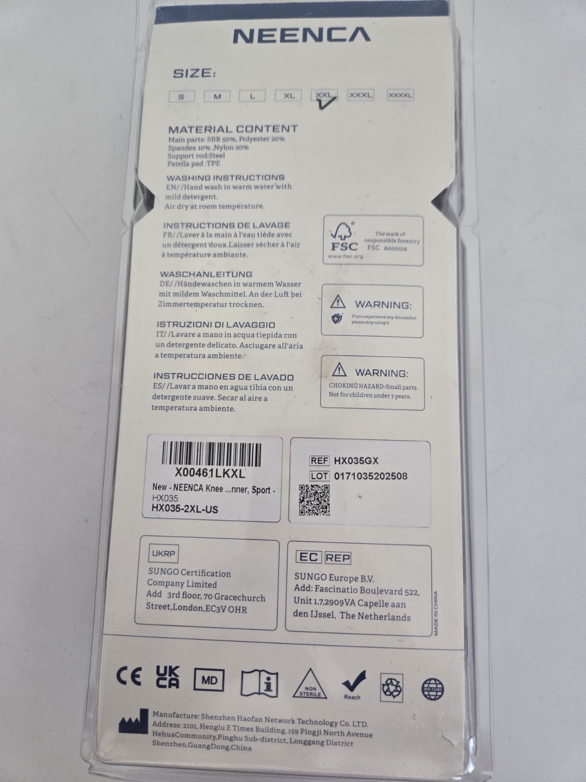 Neenca XXL Knee Brace #HX035-42 Sport Protection Series NIP FREE SHIPPING