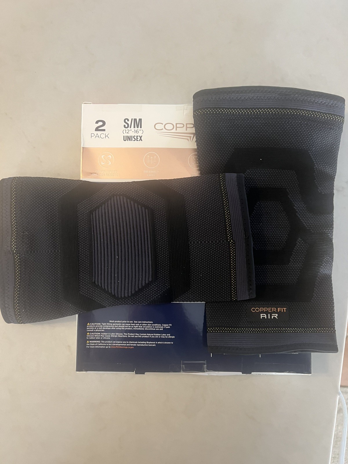 Copper Fit Elite Compression Knee Sleeve 2 Pack S/M Black Airflow Support Brace