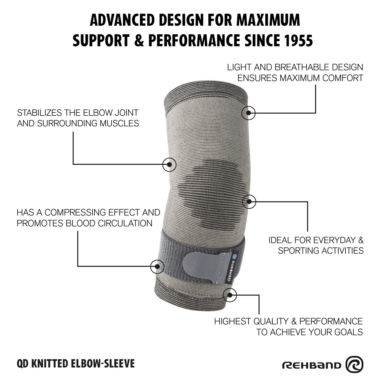 Rehband knitted elbow sleeve, support for work, Small / Medium, Grey