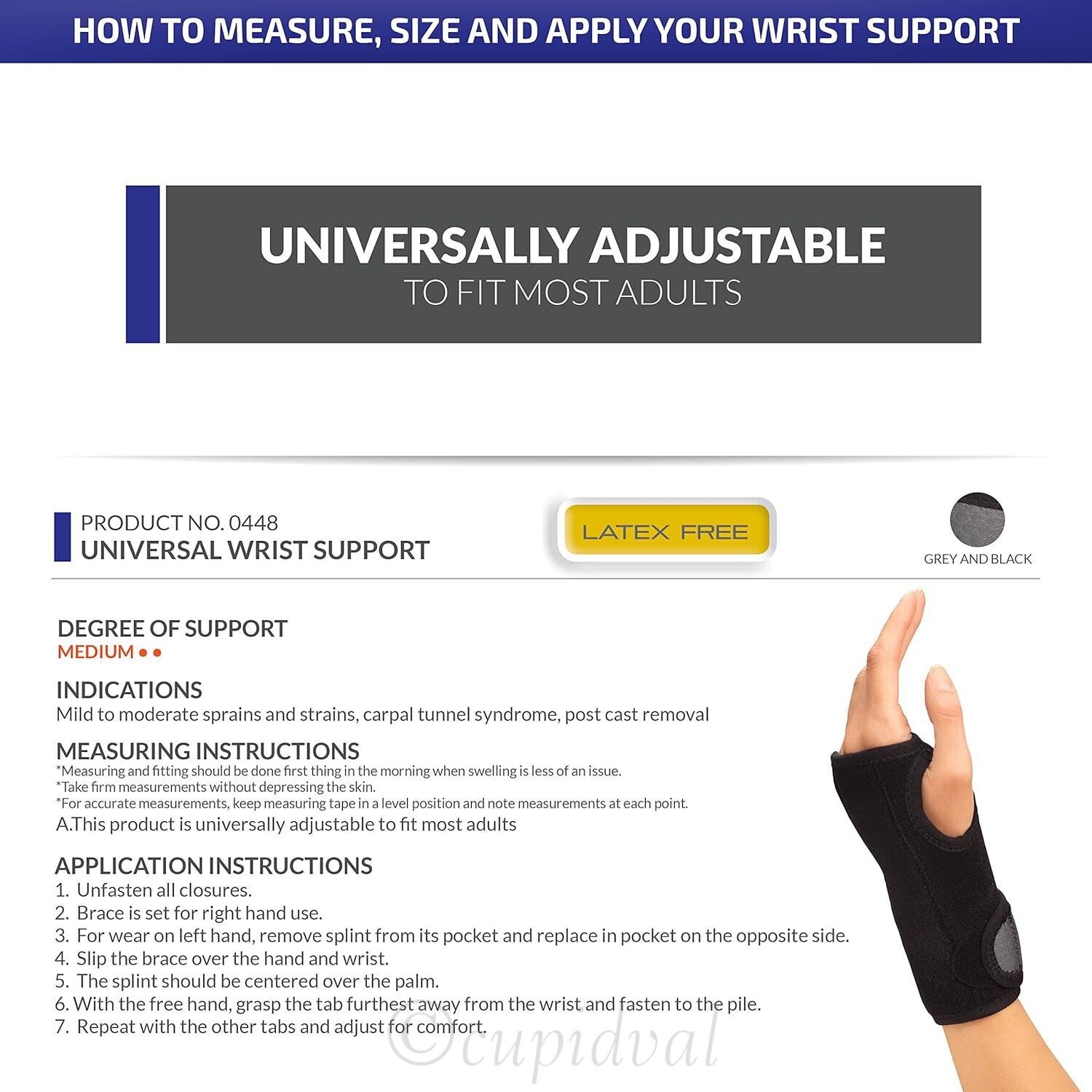 CHAMPION UNIVERSAL WRIST SUPPORT CARPAL TUNNEL NIGHT BRACE MODEL # 0448 NIB
