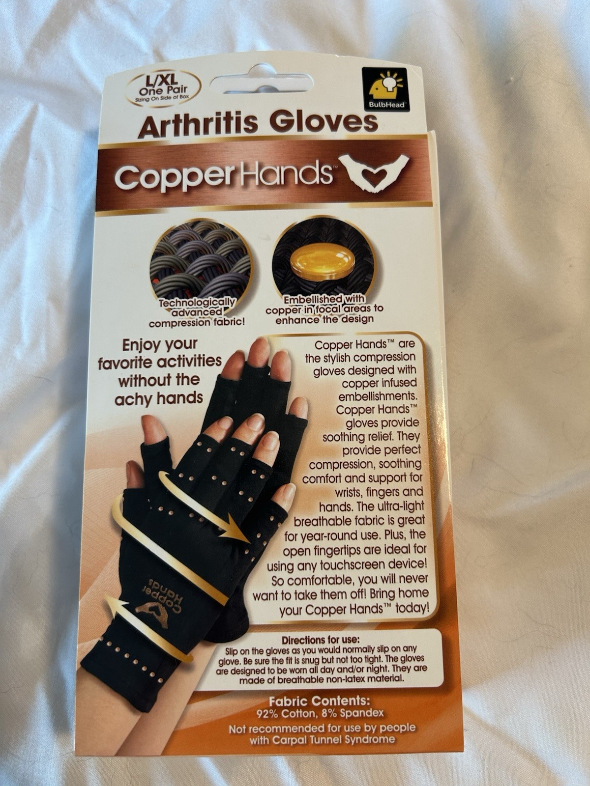 Copper Hands Arthritis Compression Gloves Size: L/XL Men And Women New In Pack