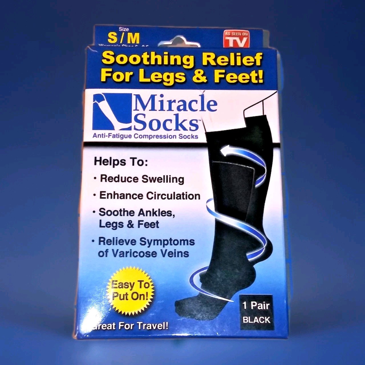 Miracle Socks Compression Socks S/M Black 1 Pair Soothing Relief 4 Legs & Feet