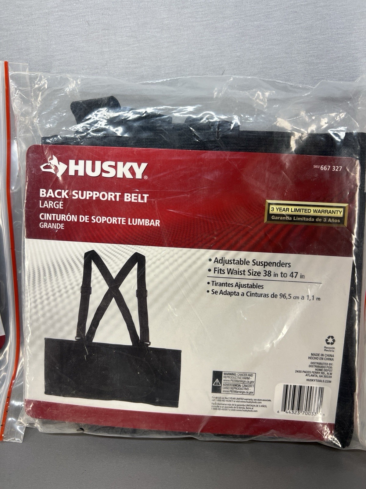 2 Husky Black Back Brace Support Belt with Elastic Suspenders 667 327 – NEW