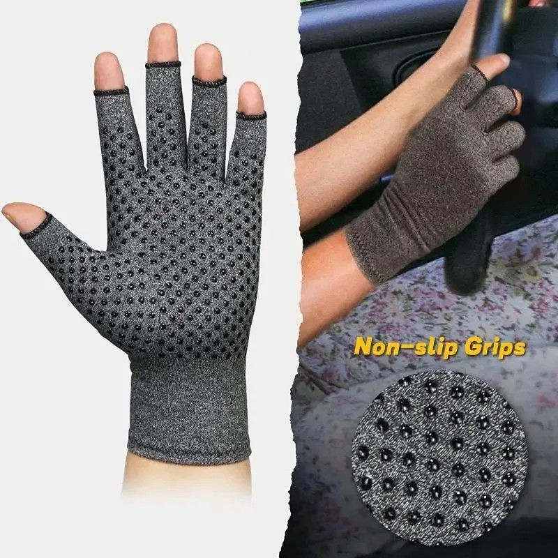 Copper Compression Gloves Arthritis Joint Pain Relief Hand Support Fingerless