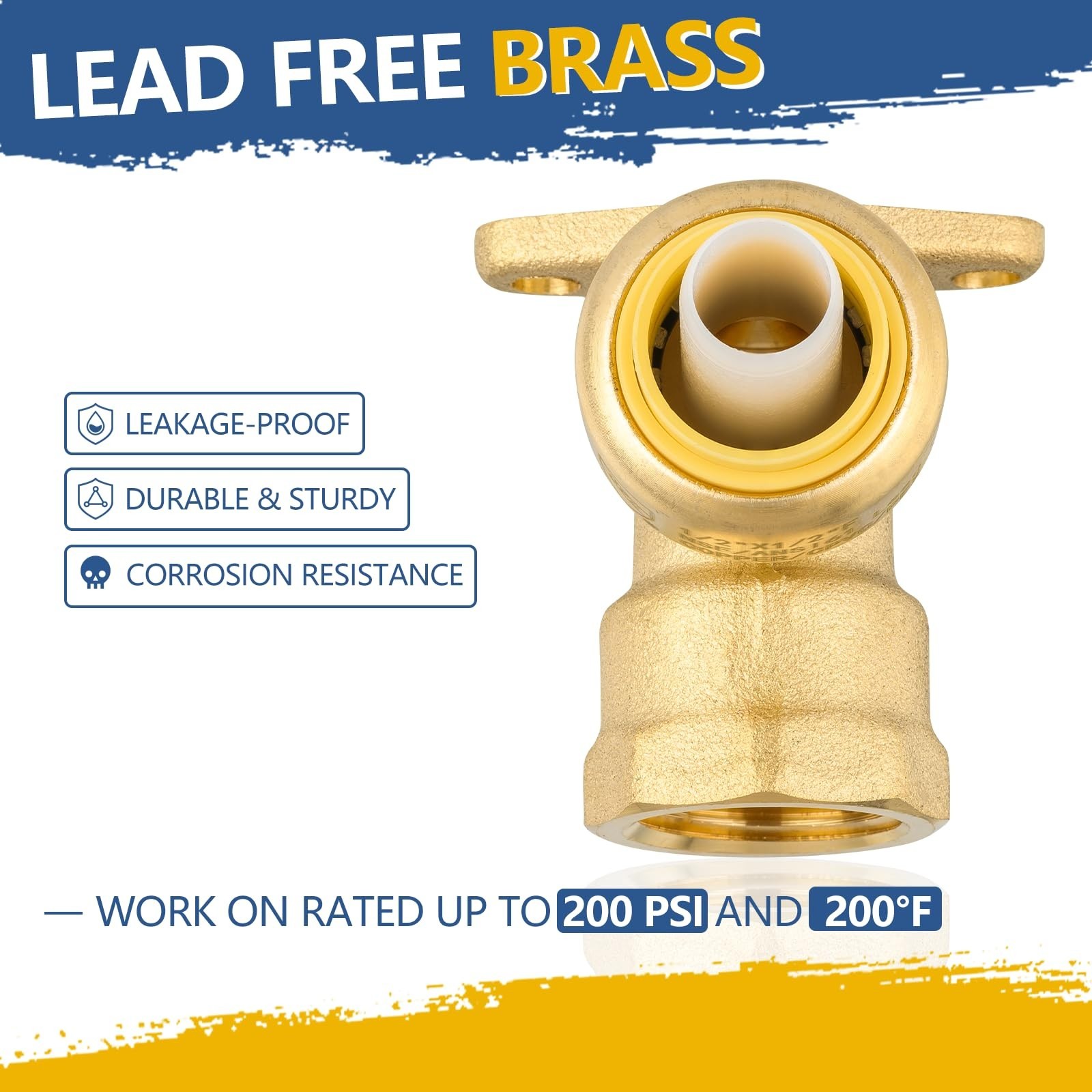 1/2″ Push-Fit Drop Ear Elbow, Female NPT Connector, Disconnect Clip, 10-Pack