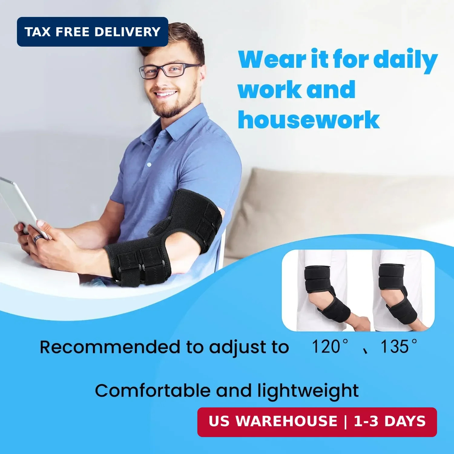 Cubital Tunnel Syndrome Elbow Brace, Ulnar Nerve Entrapment Splint, Elbow Immobi