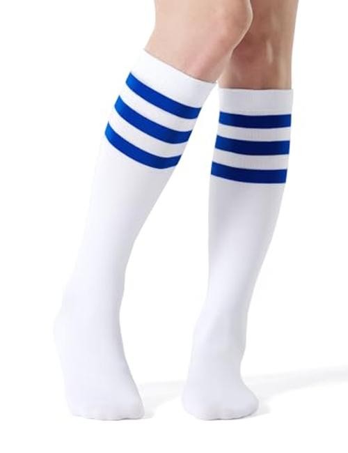 Women’s Knee High Socks Outdoor Sport Athletic One Size 1 Pack White Blue