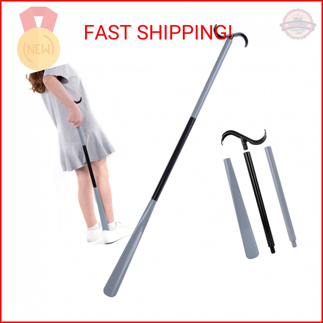 35″ Long Dressing Stick with Shoe Horn with Sock Removal Tool, Adjustable Extend