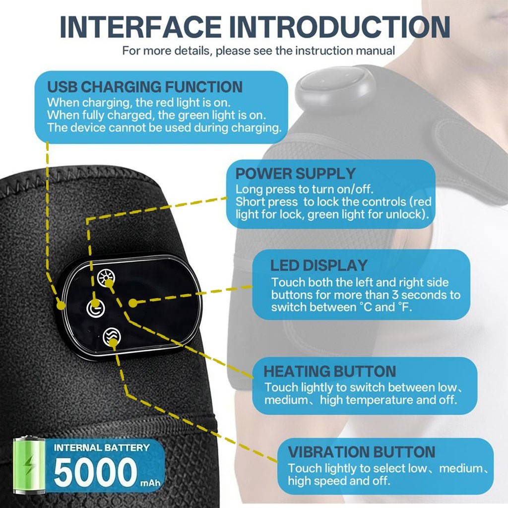 Cordless Shoulder Heating Pad, Heated Shoulder Brace with Vibration, Shoulder