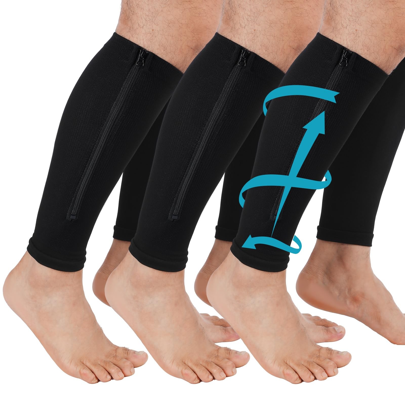 Threlaco 3 Pairs Calf Compression Sleeve with Large-X-Large, Black