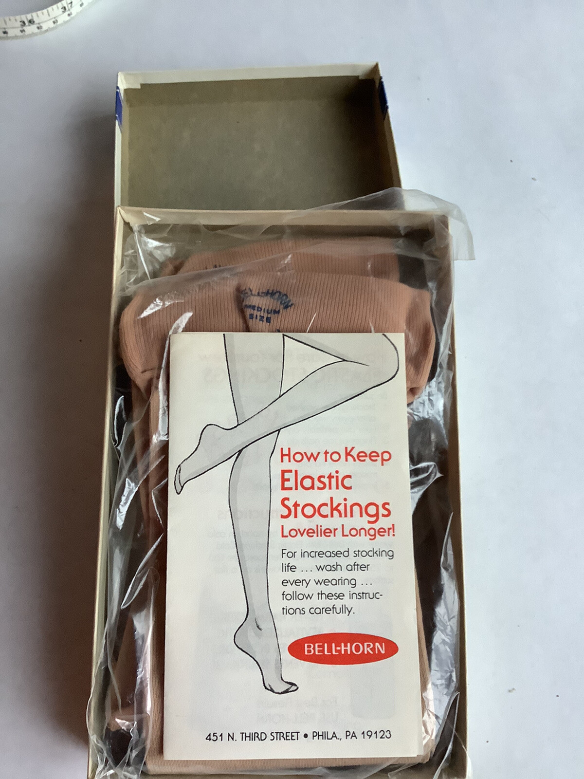Vtg Graduated Compression Full Leg Stockings Bell-Horn Closed Toe Med Tropical