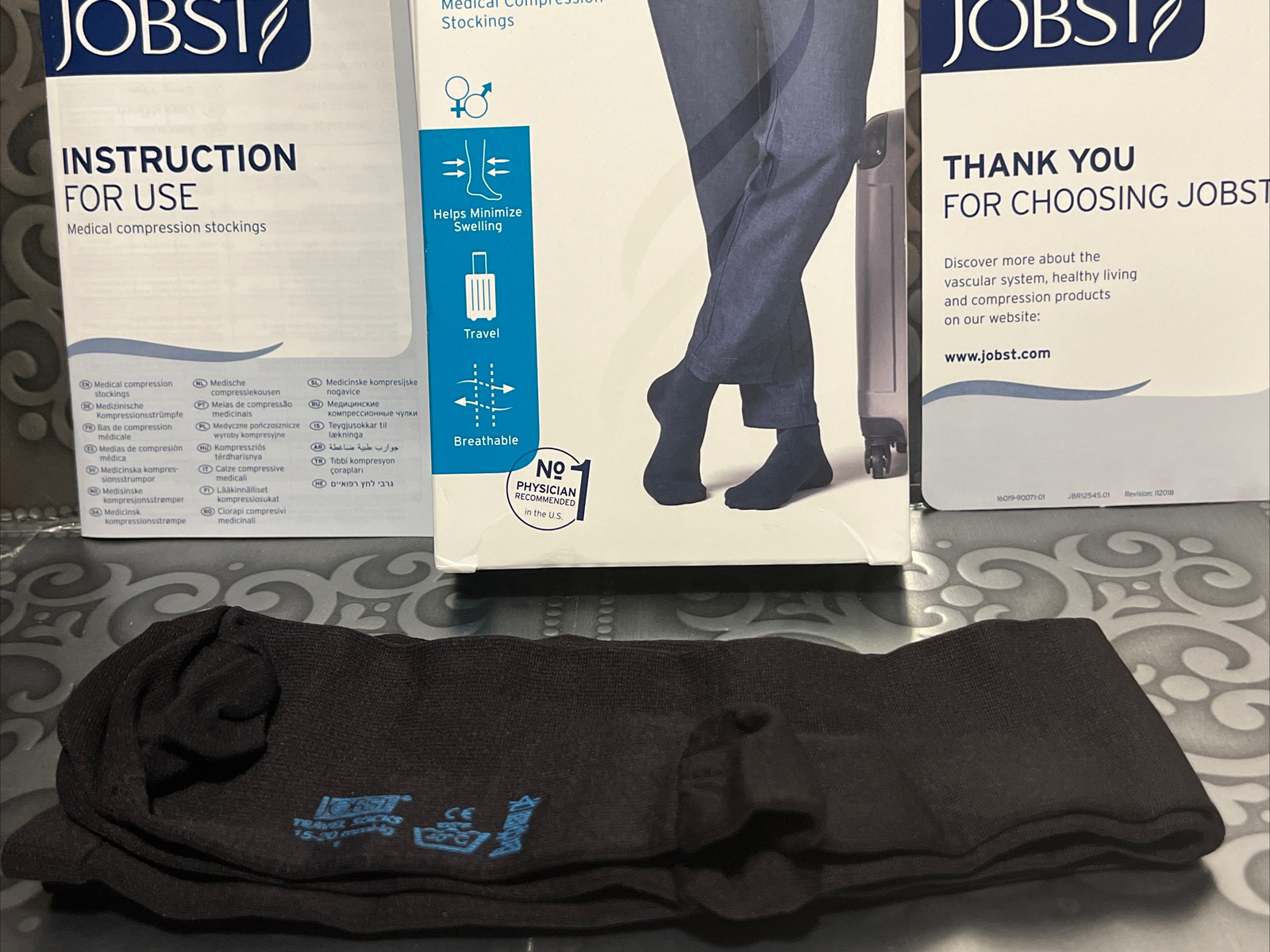 Jobst Travel Knee Support Socks 15-20mmHg Compression Men Size 1 CT Black