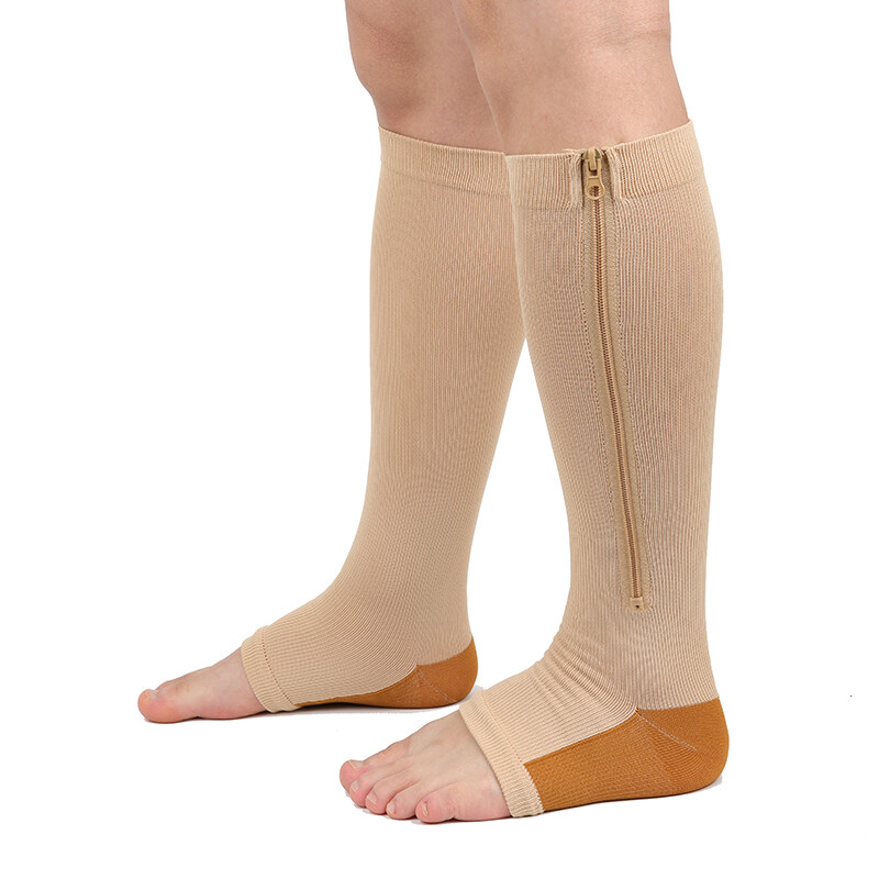 Zipper Compression Socks Support Anti-Fatigue Stockings Men Women 20-30mmHg 2PCS