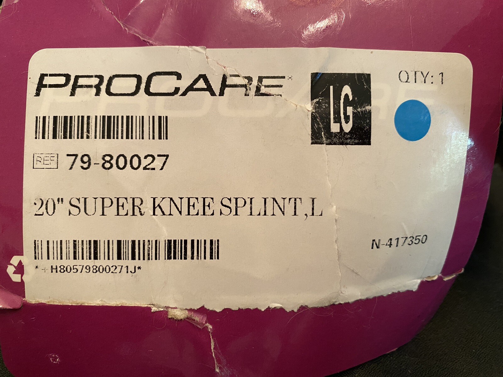 PROCARE LARGE L Super Knee Splint 20” Foam Universal Immobilizer Blue Preowned