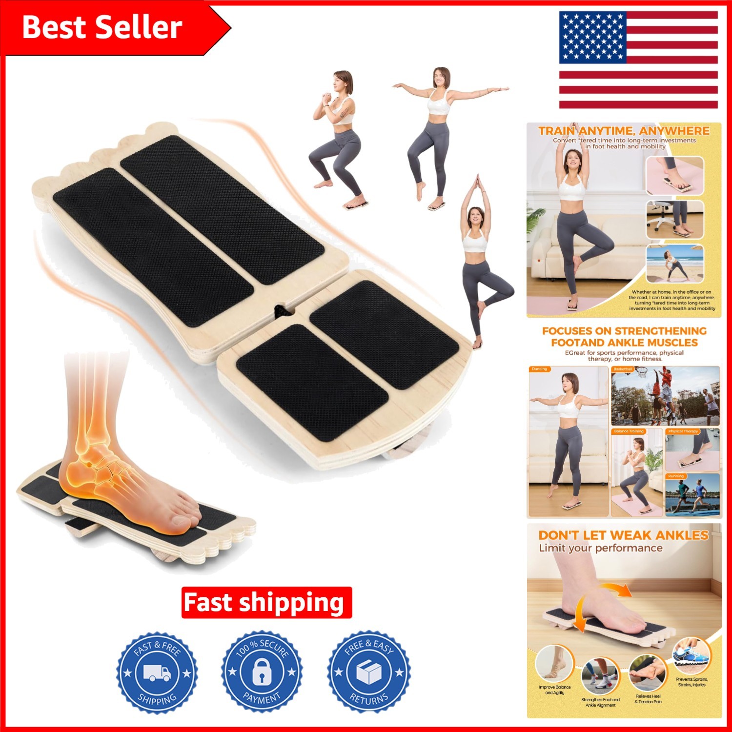 Ankle Strengthener Balance Board for Recovery from Sprains & Plantar Fasciitis