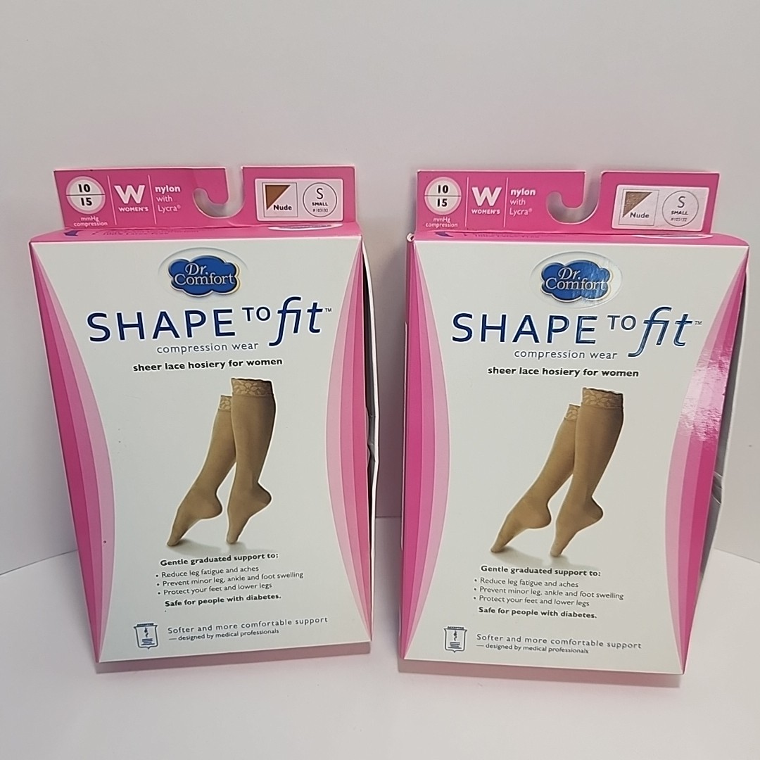 Dr Comfort Shape to Fit Women Compression Socks Small 5-7 Nude Non-Slip Lace Top