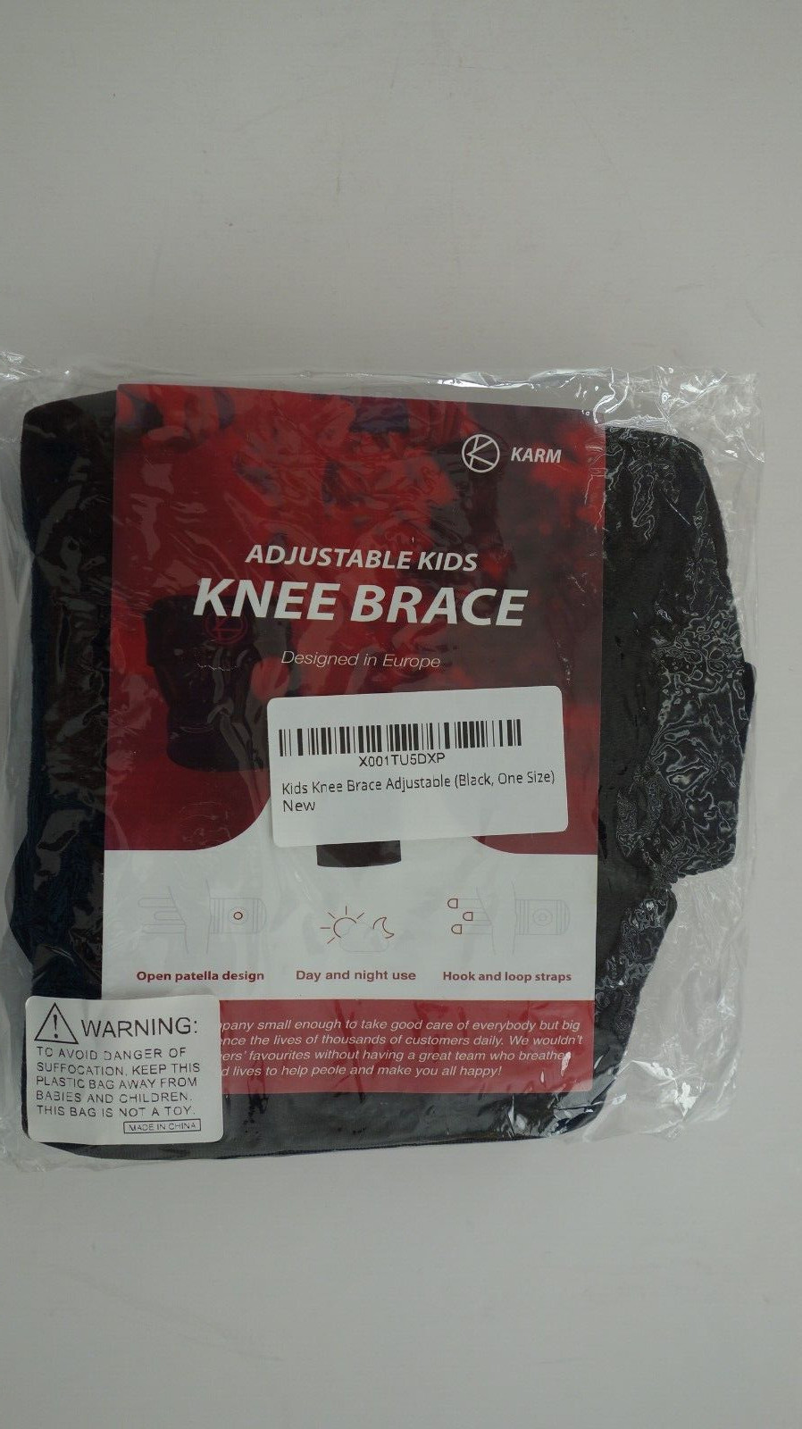 Karm Adjustable Kids Knee Brace Open Patella Design Black Day & Night Use New