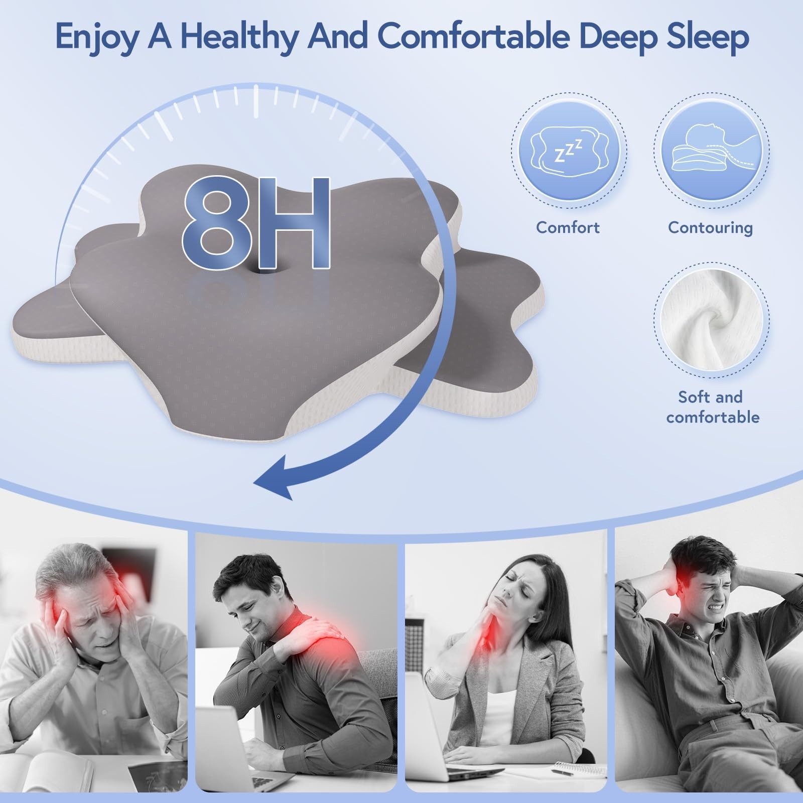 Ergonomic Cervical Neck Pillow for Neck Pain Relief, Dual-Height Adjustable C…