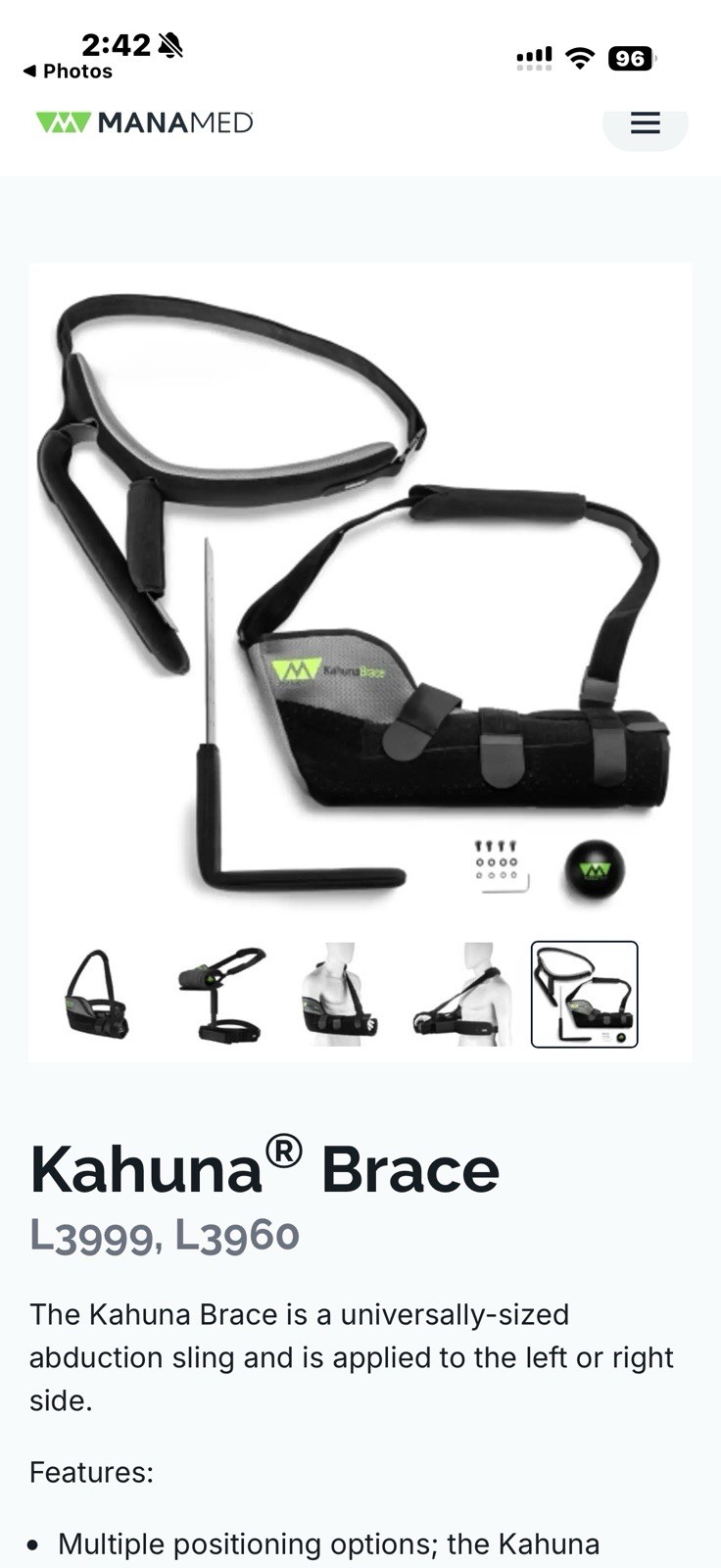 Kahuna Brace Shoulder Support System | Universal Sling w/ Aluminum Waistband