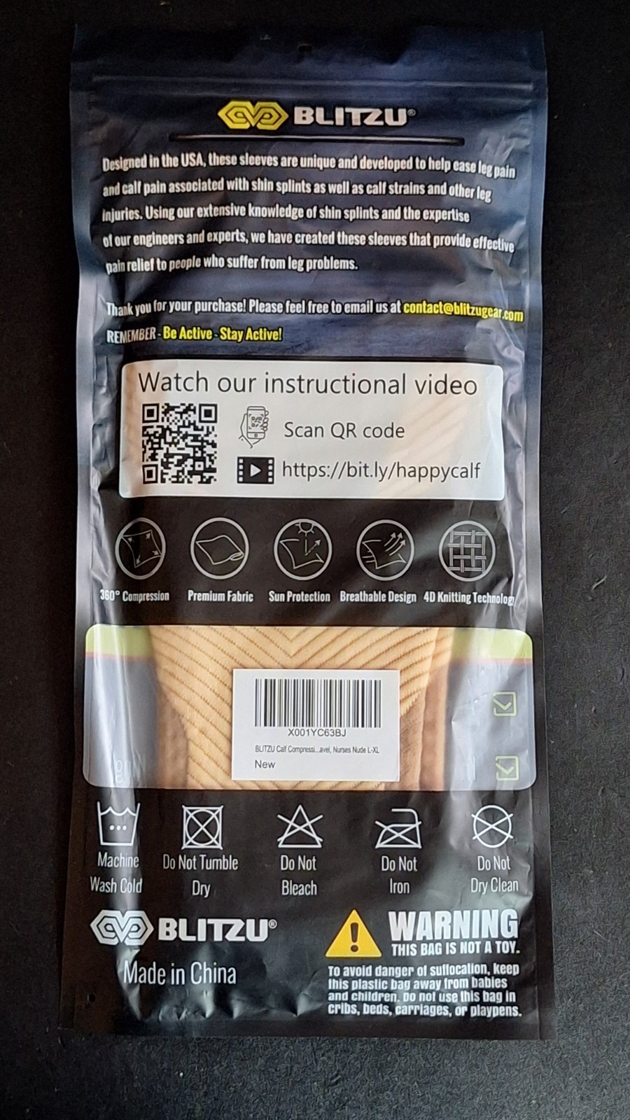 Blitzu Premium Graduated Calf Compression Sleeves L-XL, Nurse’s Nude Color