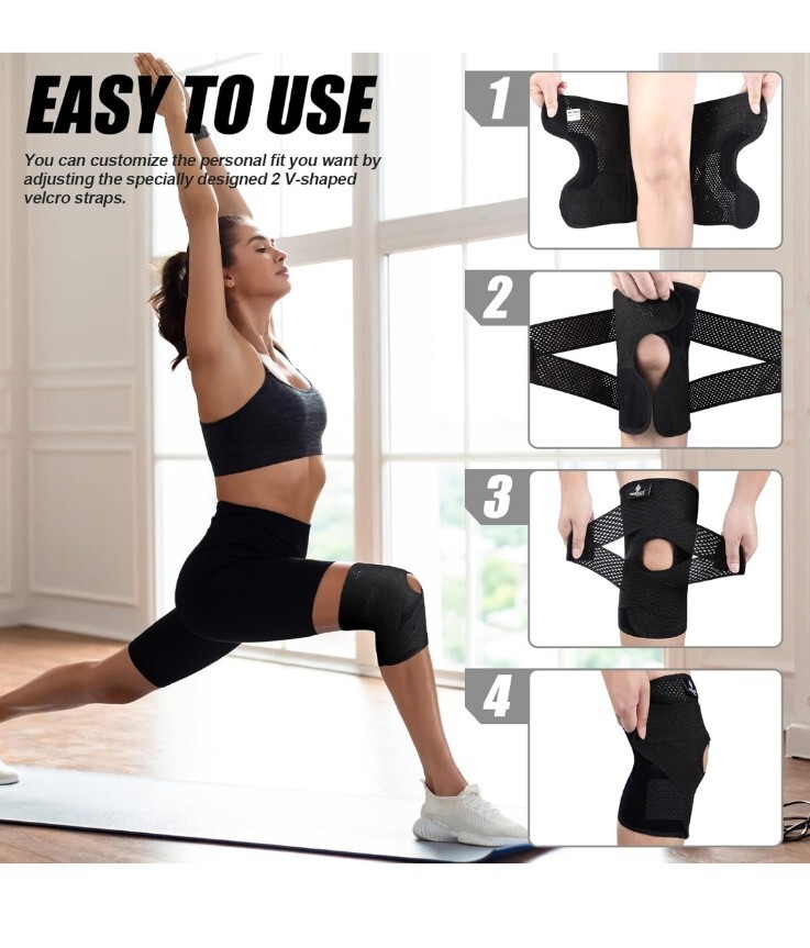 Knee Brace for Pain Compression Support Mesh Fabric Side Stabilizer Open Box-3XL