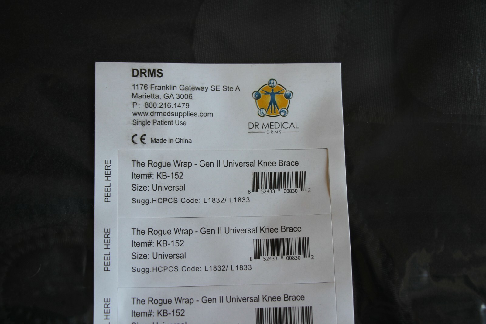 DRMS Dr Medical Rogue Wrap Gen II Universal Knee Brace Black One Size NEW NIP