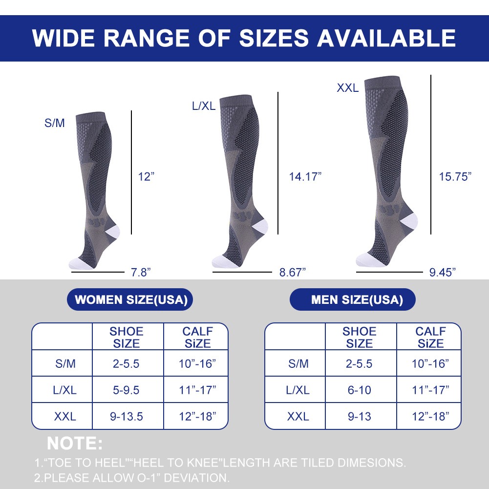 (3 Pairs) 20-30mmHg Compression Socks Calf Support Anti Fatigue Knee High Socks