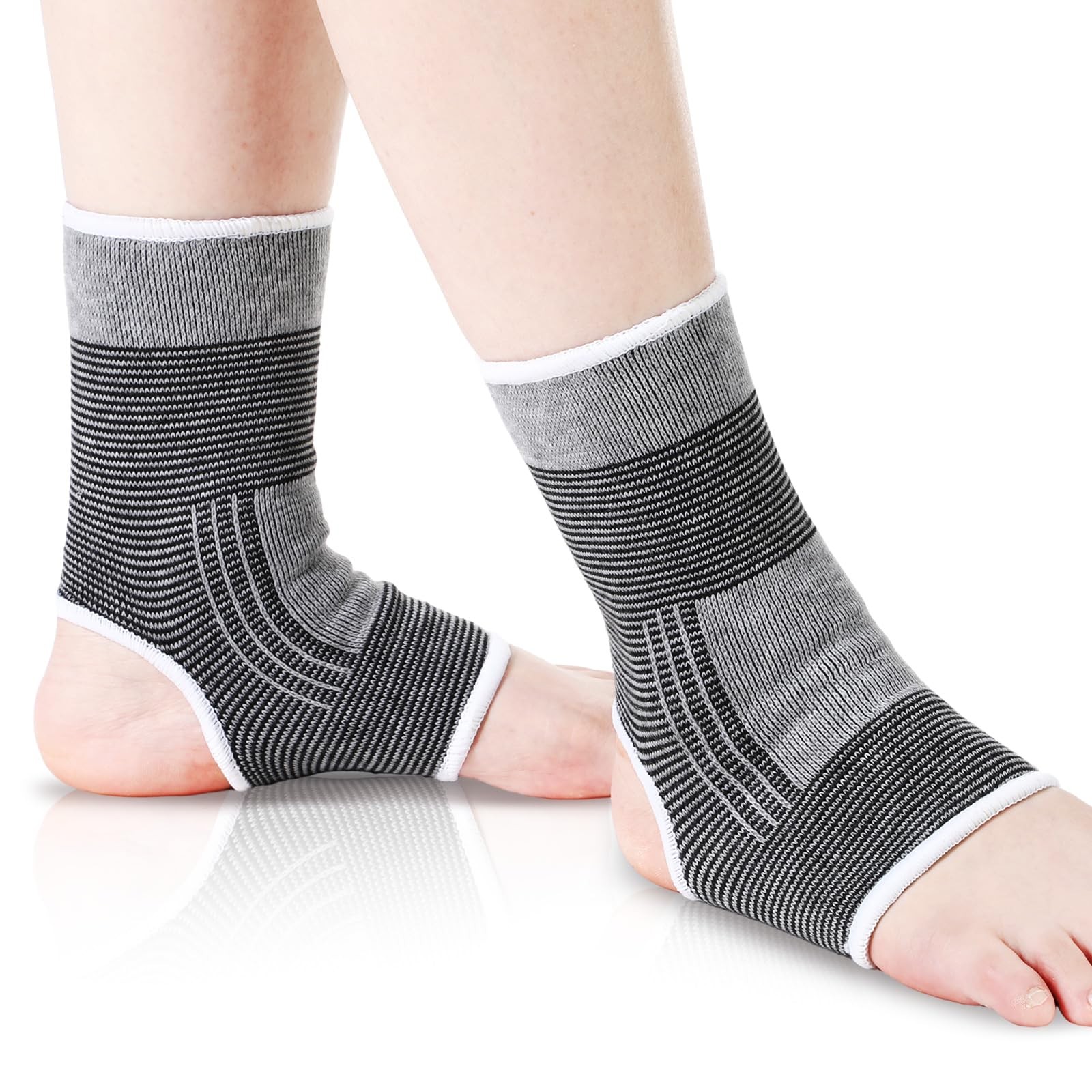 Gray Knitted Kids Ankle Support Brace Compression Socks 4 Pieces/ 2 Pair