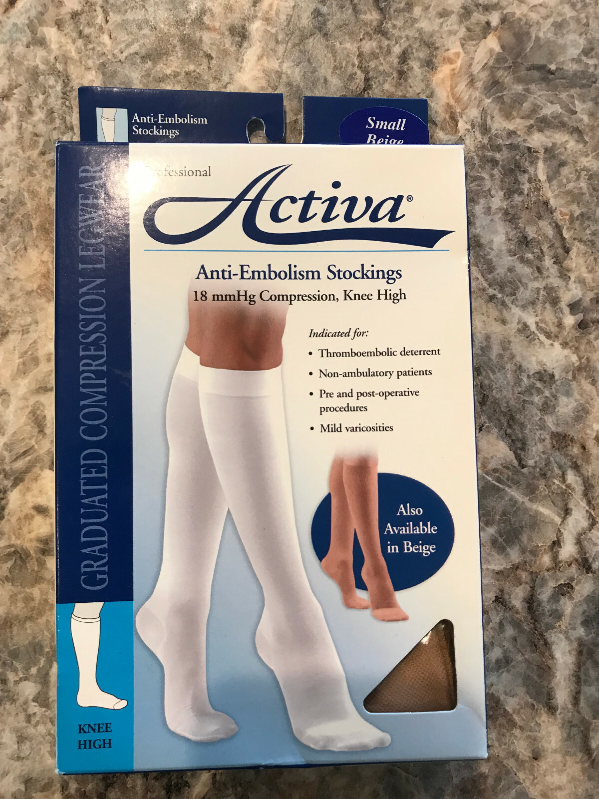 Activa Anti-Embolism Stockings, 18 mmHg, Knee, Small, Beige, H50401, New #193A