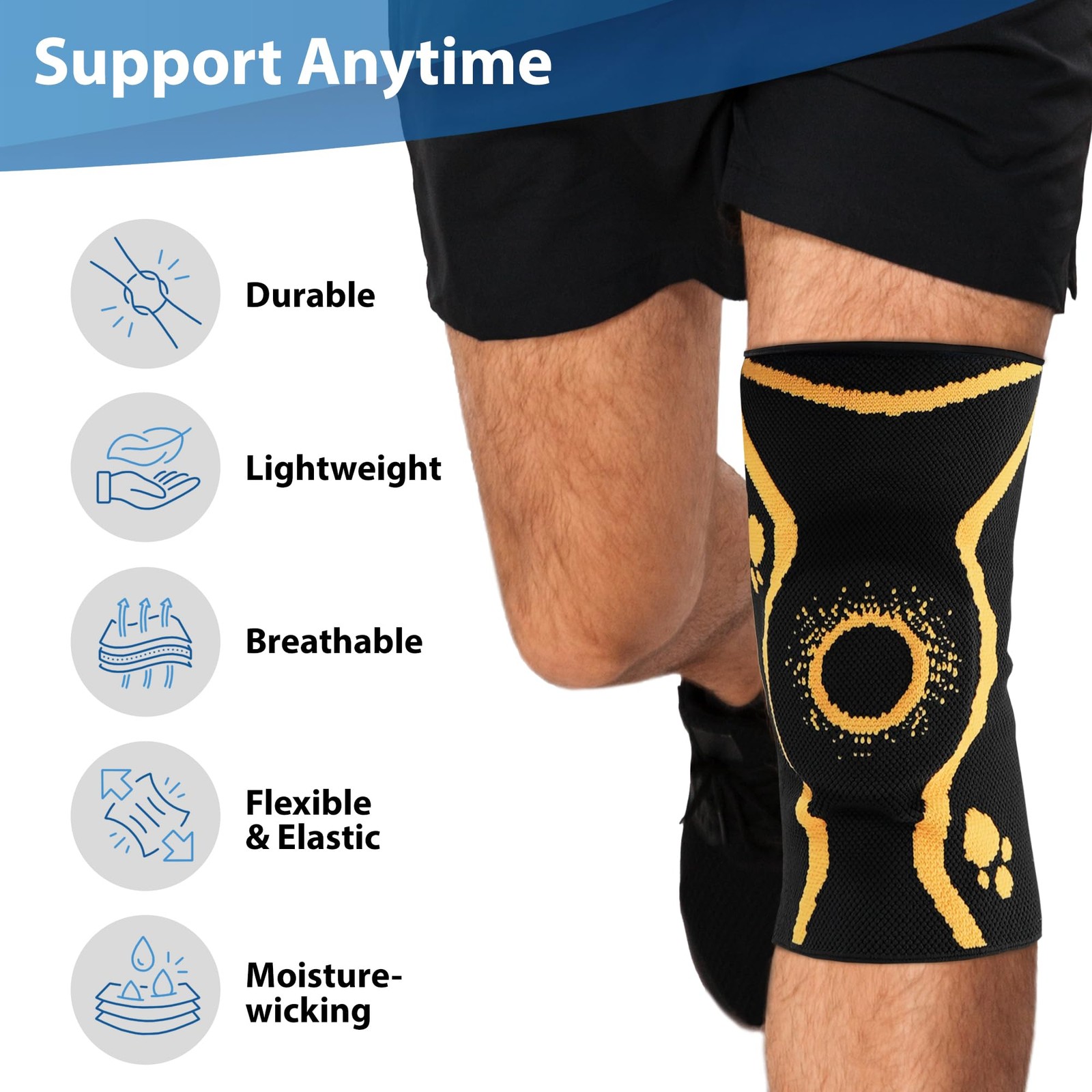 ORTONYX Knee Brace with Patella Ring for Men and Women, XXL, Black/Yellow