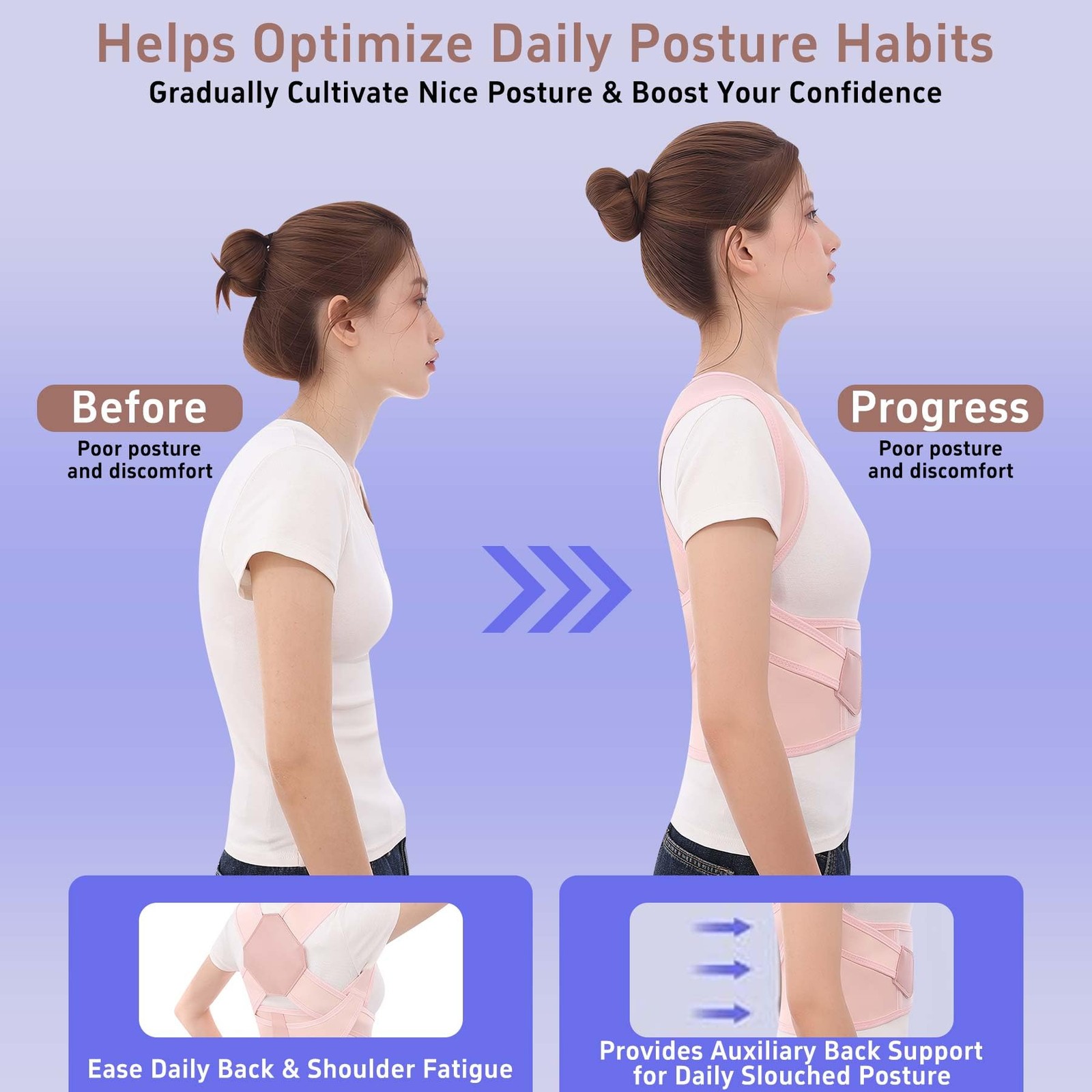 Ycctvar Back Brace Posture Corrector for Women and Men Upgraded Large, Pink