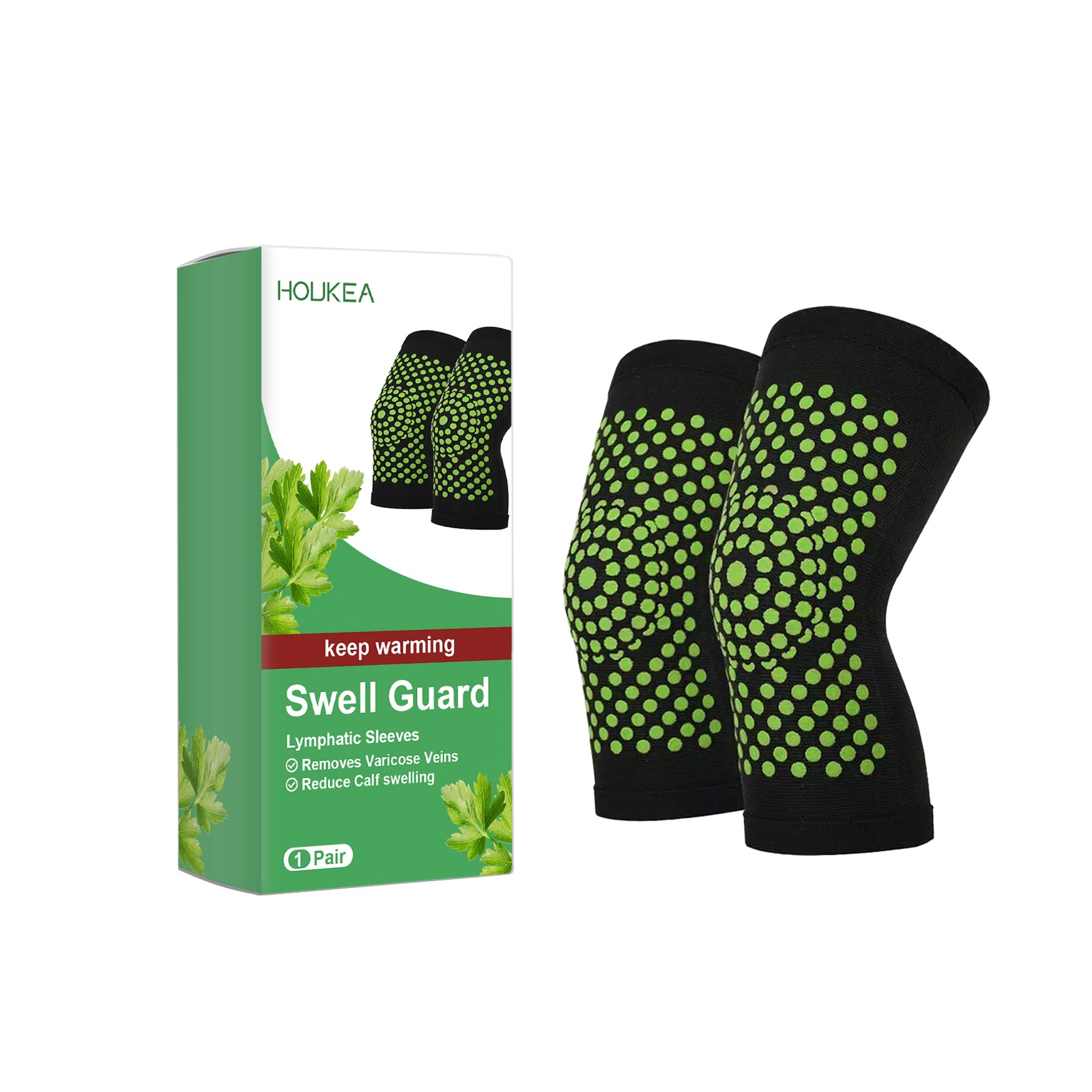 Self Heating Leg Sleeve Compression Wrap for Muscle Relief & Lymph Support