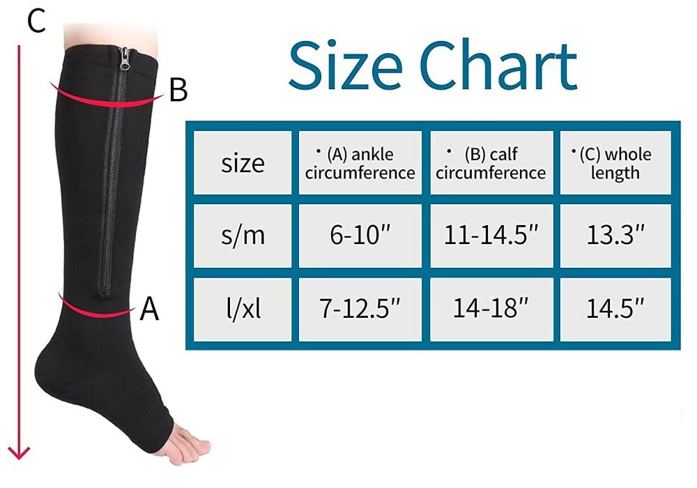 Copper Open Toe Compression Socks 20-30 mmHg Recovery Varicose Veins W/ Zipper