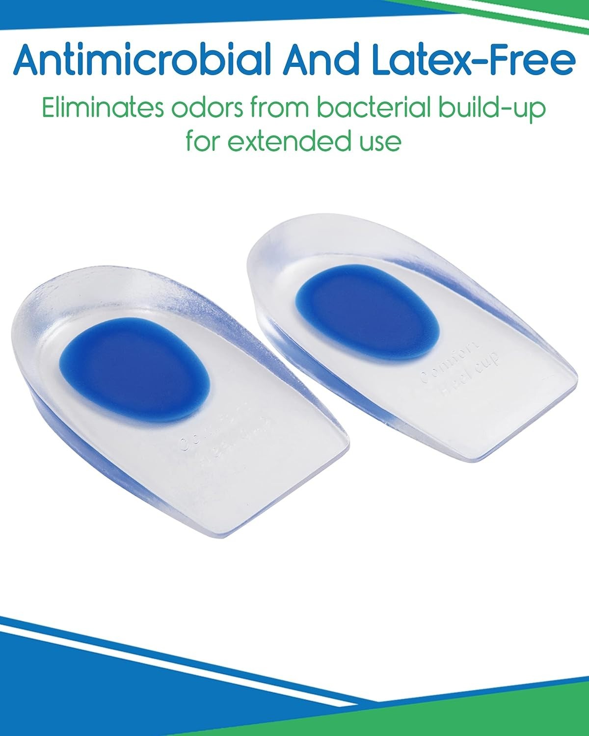 Gel Heel Cups – Silicone Cushion Inserts for Plantar Fasciitis Relief, Blue, S/M