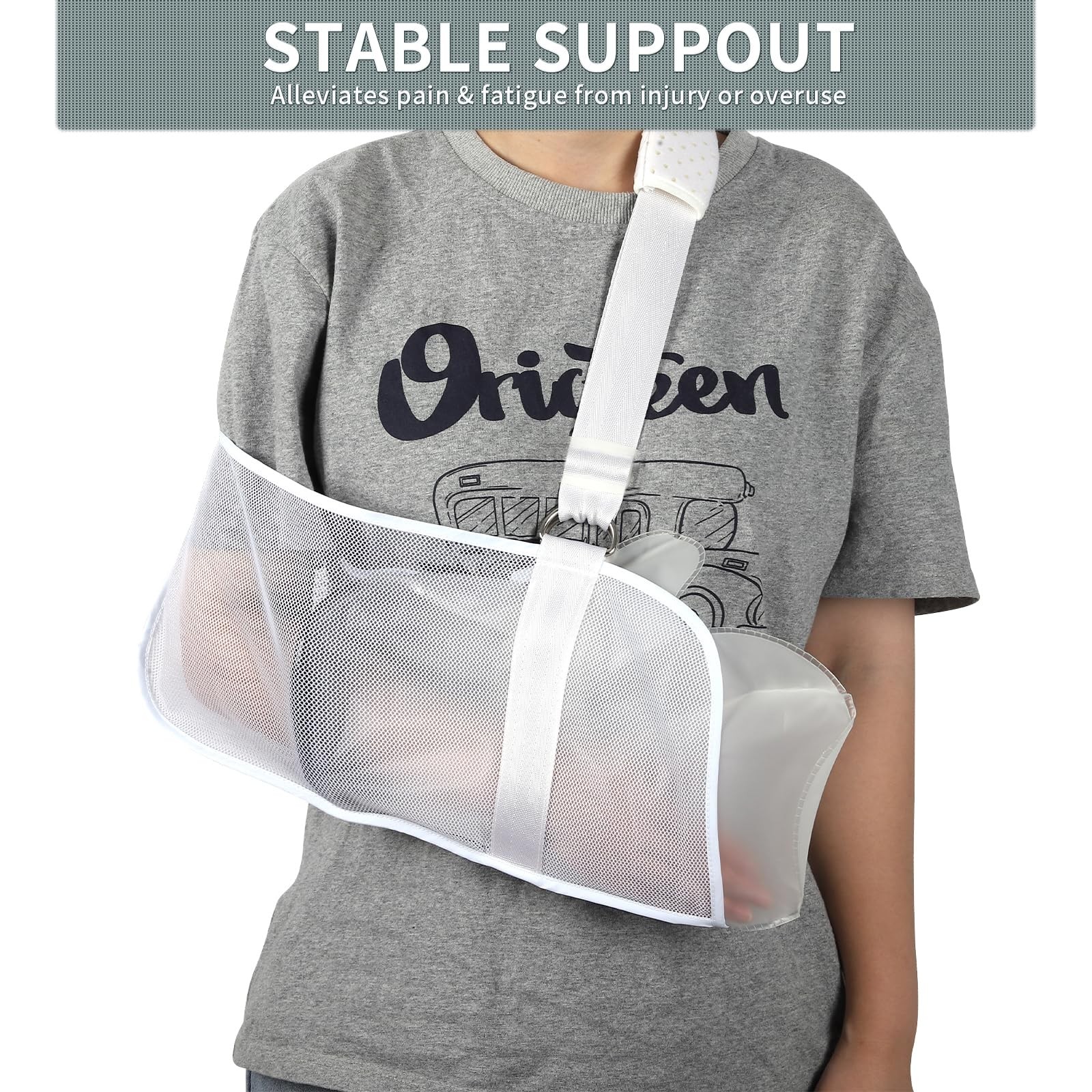Breathable Mesh Arm Sling Shower Adjustable, Rotator Cuff Injury Right Left Wht