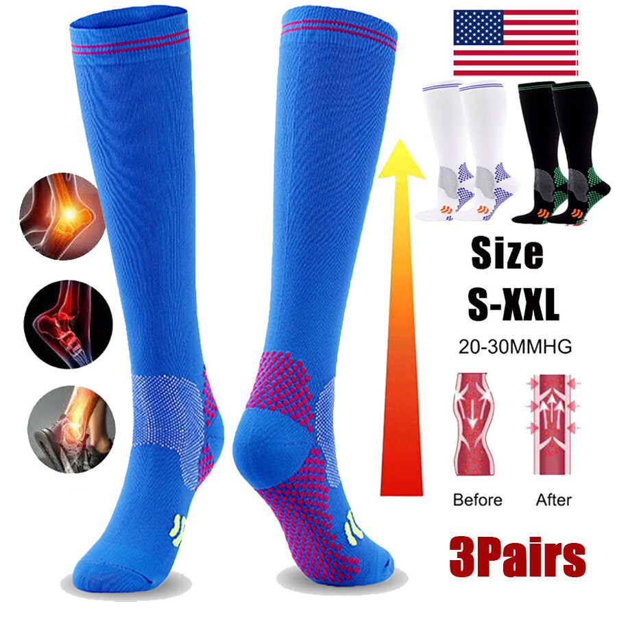 3Pairs Men’s Diabetic Over The Calf – Knee High Compression Cotton Crew Socks