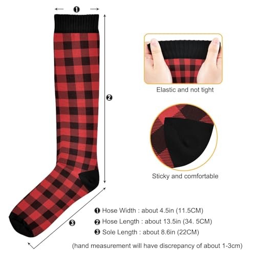 JUNZAN Buffalo Plaid Red Black Knee High Socks Compression Socks for Women Men
