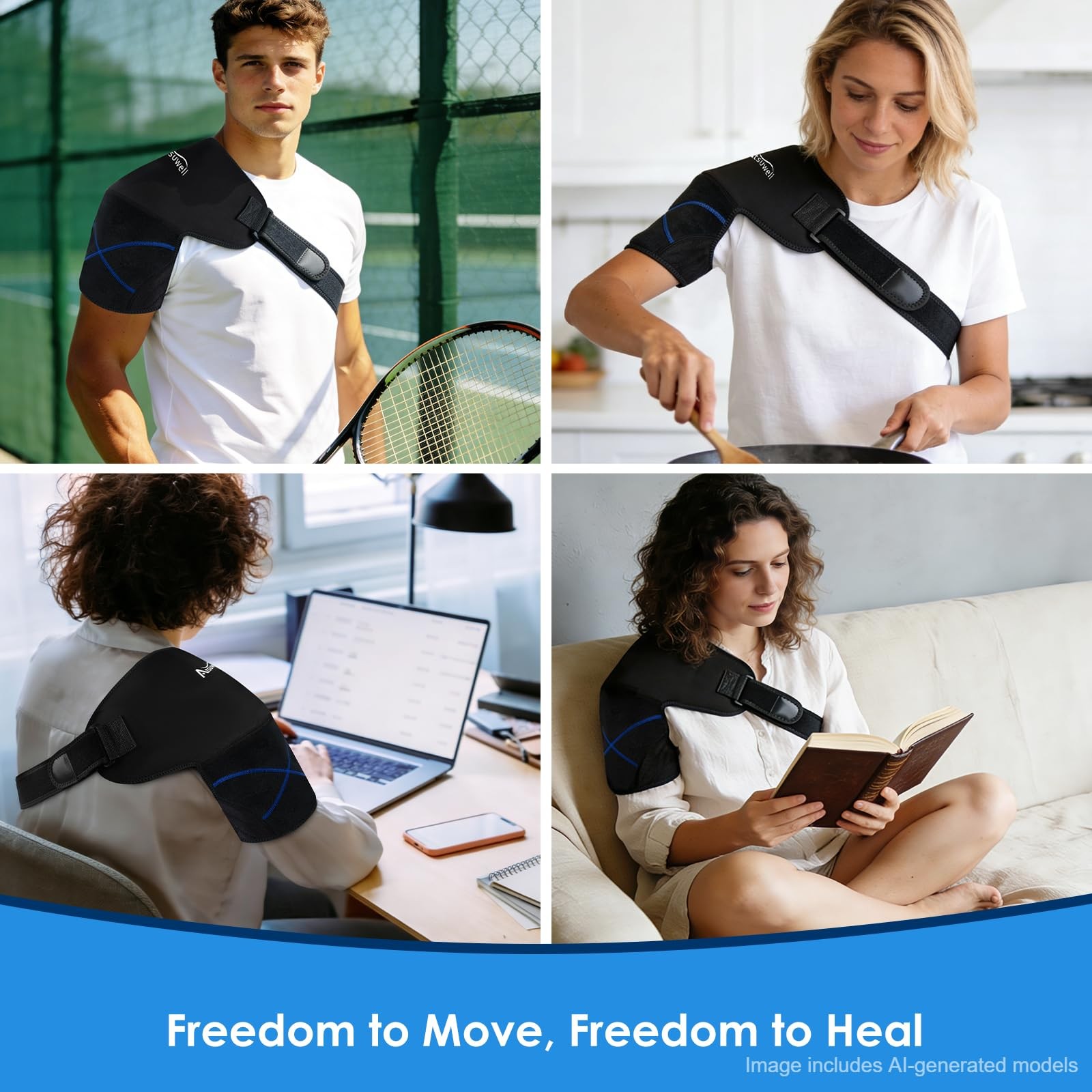 Atsuwell Shoulder Ice Pack Wrap & Brace for Rotator Cuff Cold Large, Black