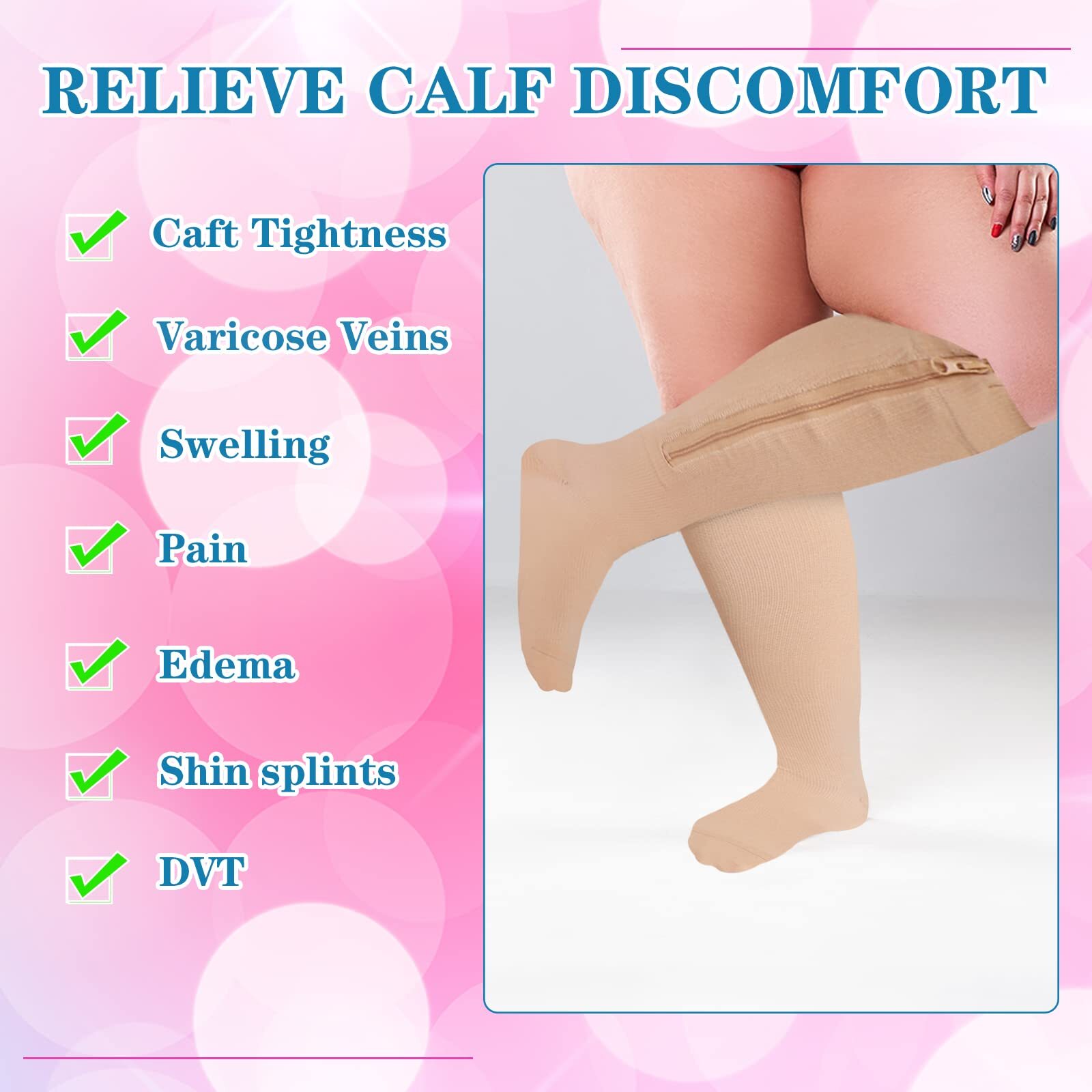 2 Pair Wide Plus Size Calf Compression Socks with Zipper for Overweight Women…