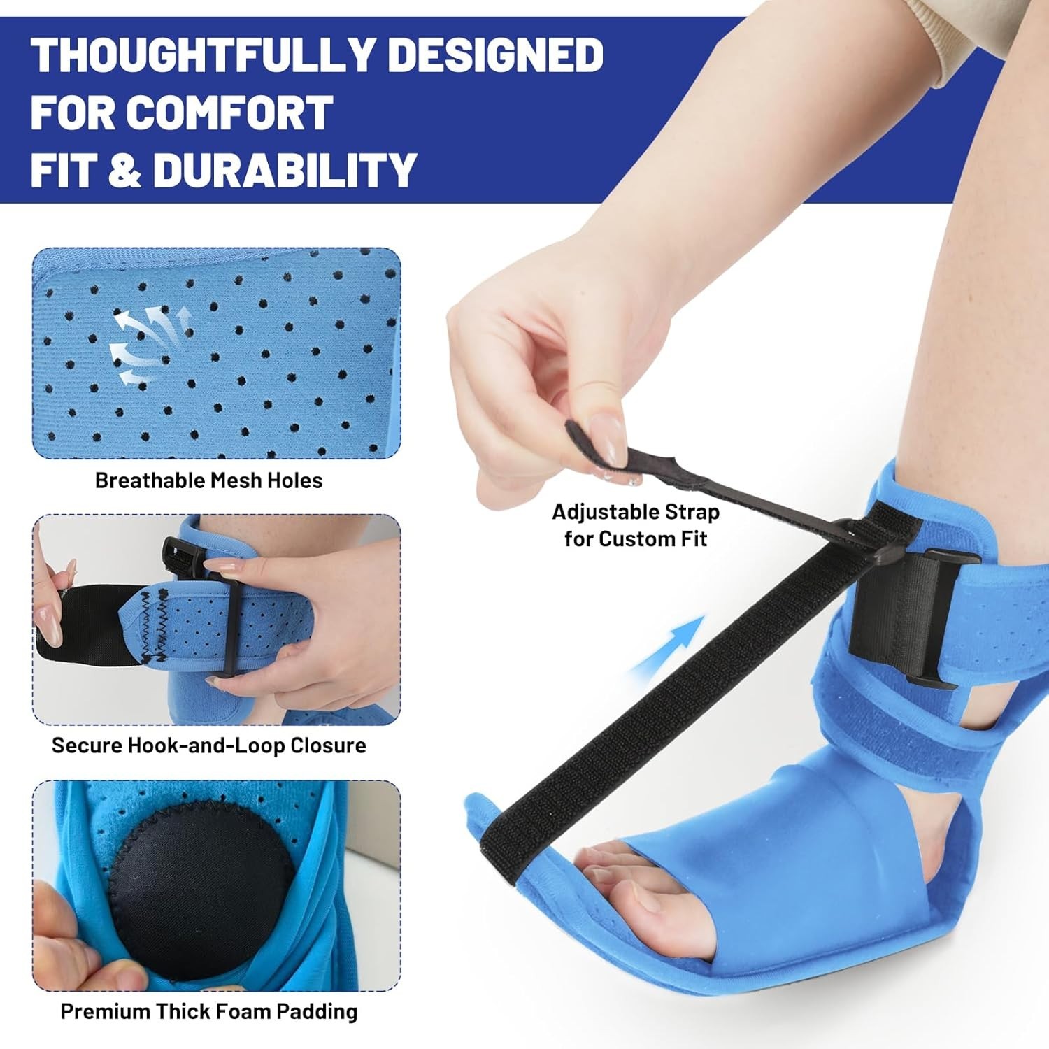 Dorsiflexion Splint for Achilles Tendonitis & Heel Spurs – Night Use, Large Blue